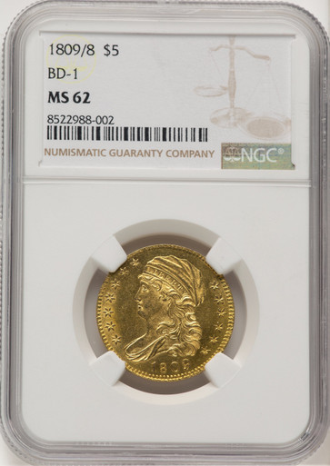 1809/8 $5 BD-1 Early Half Eagle NGC MS62 (776366003). Third Image
