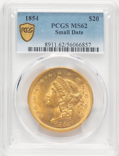 1854 $20 Small Date Liberty Double Eagle PCGS MS62. Third Image