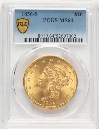 1856-S $20 Liberty Double Eagle PCGS MS64. Third Image