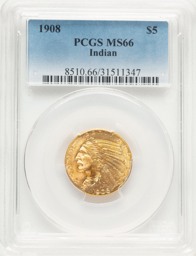 1908 $5 Indian Indian Half Eagle PCGS MS66 (778256043). Third Image