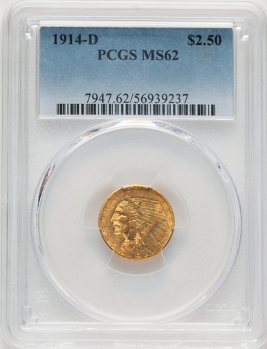 1914-D $2.50 Indian Quarter Eagle PCGS MS62 (777631095). Third Image