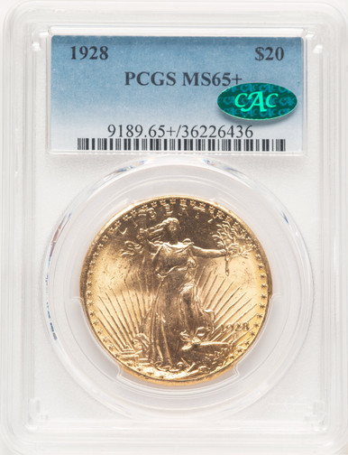 1928 $20 CAC Saint-Gaudens Double Eagle PCGS MS65+ (521389034). Third Image