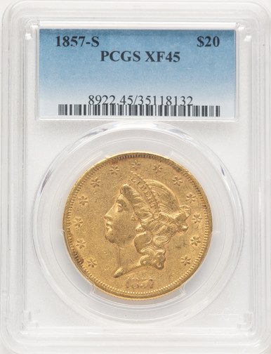 1857-S $20 Liberty Double Eagle PCGS XF45. Third Image