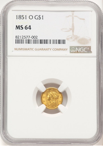 1851-O G$1 Gold Dollar NGC MS64. Third Image
