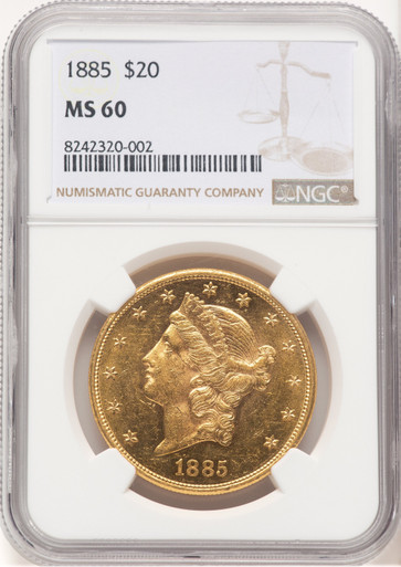 1885 $20 Liberty Double Eagle NGC MS60. Third Image