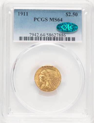 1911 $2.50 CAC Indian Quarter Eagle PCGS MS64. Third Image