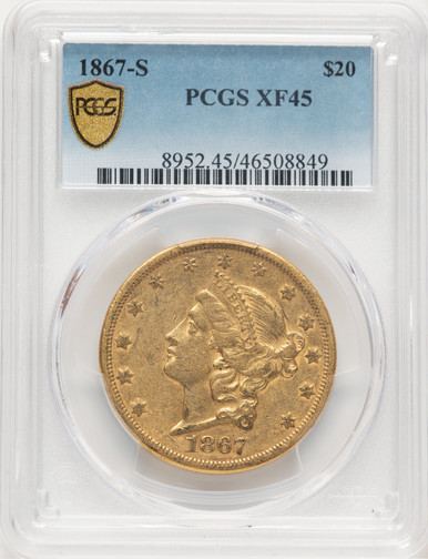 1867-S $20 Liberty Double Eagle PCGS XF45 (777754013). Third Image