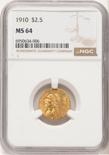 1910 $2.50 Indian Quarter Eagle NGC MS64 (778971044). Third Image