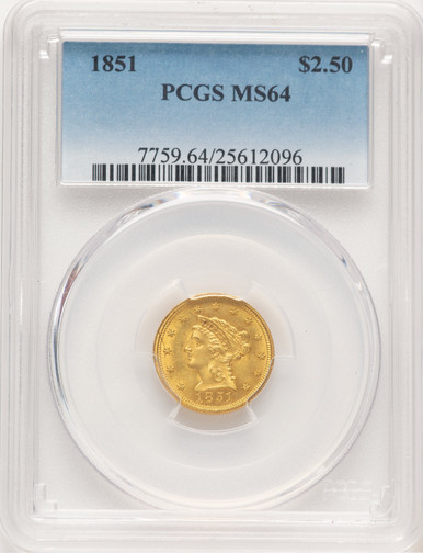 1851 $2.50 Blue Gradient Liberty Quarter Eagle PCGS MS64. Third Image