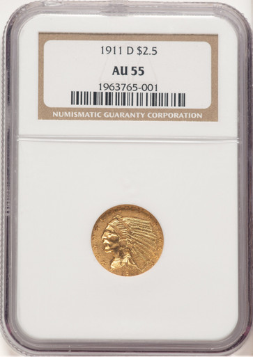 1911-D $2.50 Indian Quarter Eagle NGC AU55 (778970015). Third Image