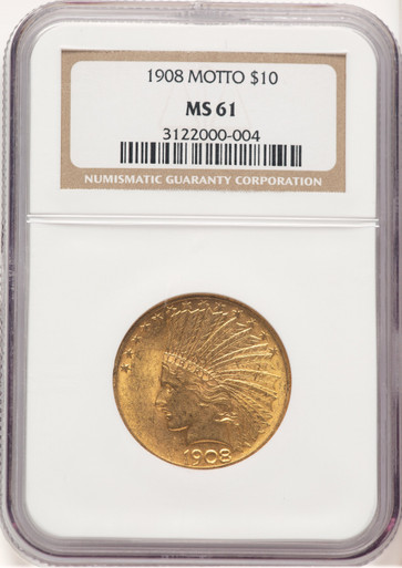 1908 $10 MOTTO Indian Eagle NGC MS61 (506475030). Third Image