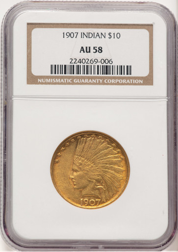 1907 $10 No Motto Indian Eagle NGC AU58 (506475047). Third Image