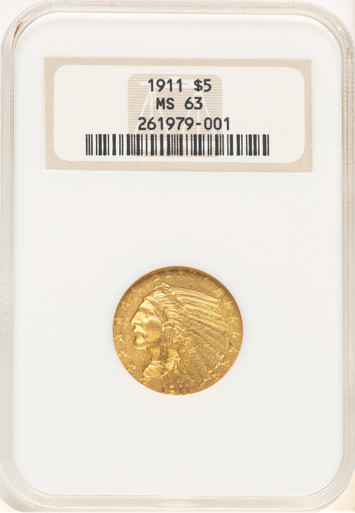 1911 $5 Indian Half Eagle NGC MS63 (779062001). Third Image