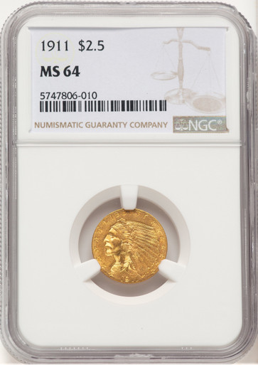 1911 $2.50 Brown Label Indian Quarter Eagle NGC MS64. Third Image