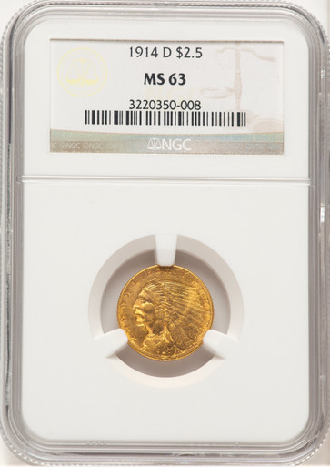 1914-D $2.50 Indian Quarter Eagle NGC MS63 (779092007). Third Image