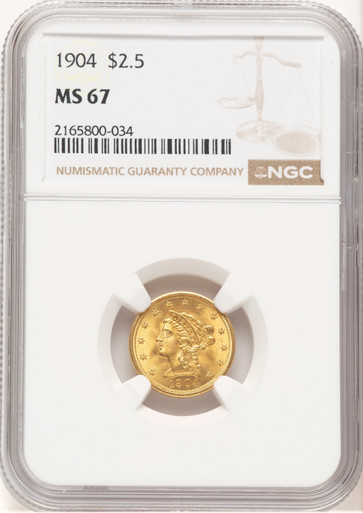 1904 $2.50 Brown Label Liberty Quarter Eagle NGC MS67. Third Image