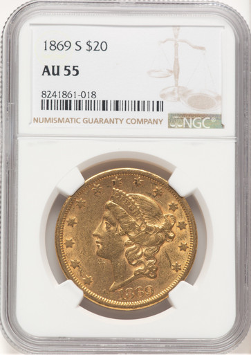 1869-S $20 Liberty Double Eagle NGC AU55 (572285036). Third Image