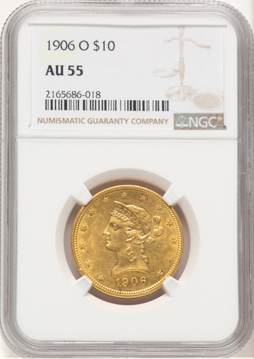 1906-O $10 Brown Label Liberty Eagle NGC AU55. Third Image