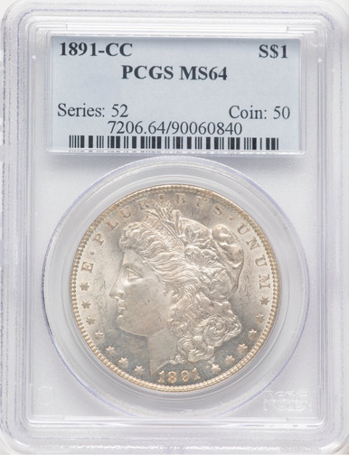 1891-CC Morgan Dollar PCGS MS64 (778970009). Third Image
