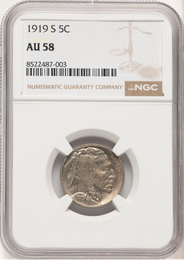 1919-S 5C Buffalo Nickel NGC AU58. Third image.