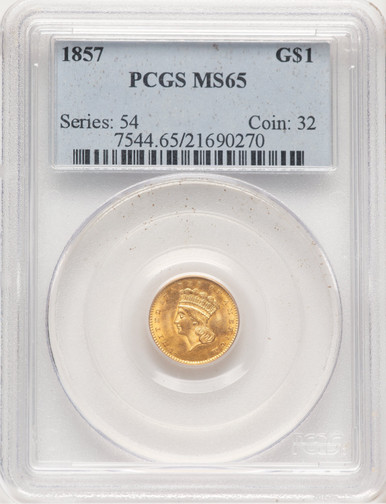 1857 G$1 Gold Dollar PCGS MS65. Third Image