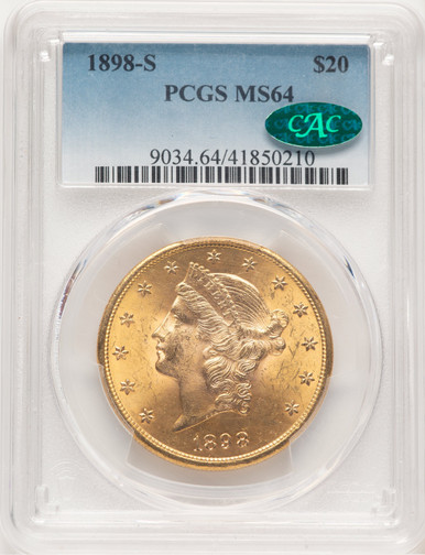 1898-S $20 CAC Liberty Double Eagle PCGS MS64. Third Image
