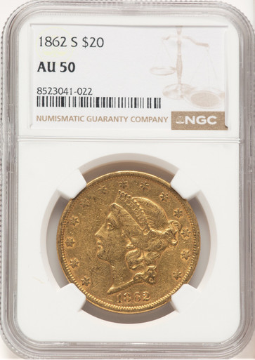 1862-S $20 Liberty Double Eagle NGC AU50 (507252020). Third Image