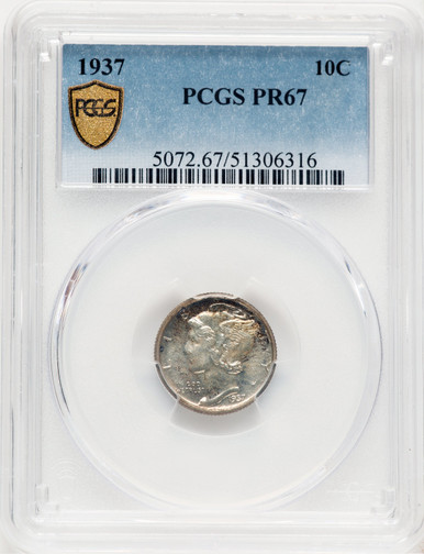 1937 10C Proof Mercury Dime PCGS PR67. Third image.