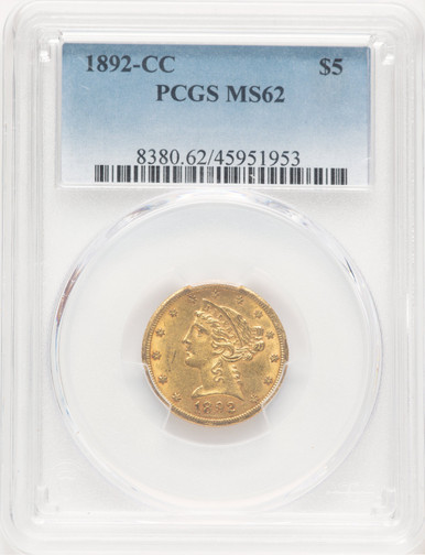 1892-CC $5 Liberty Half Eagle PCGS MS62 (779159001). Third Image