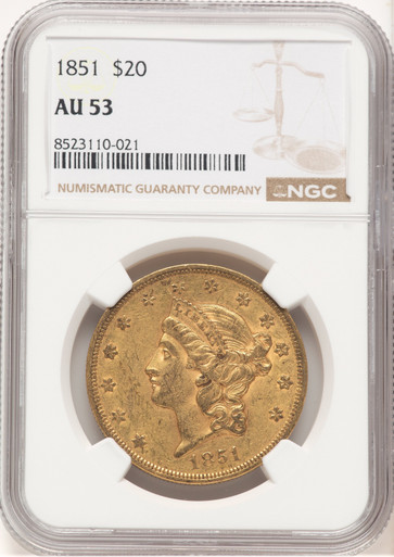 1851 $20 Liberty Double Eagle NGC AU53 (177372001). Third Image