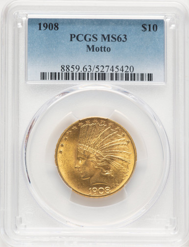 1908 $10 MOTTO Indian Eagle PCGS MS63 (506912015). Third image.