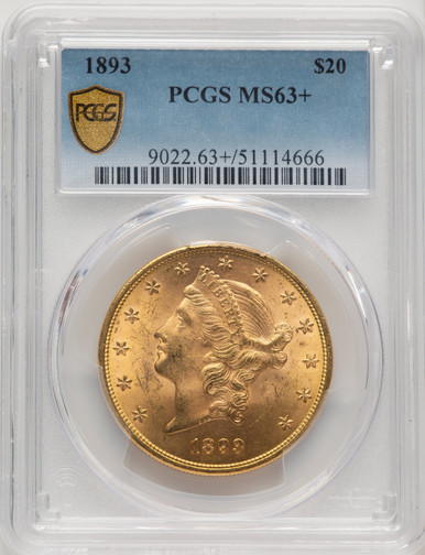 1893 $20 Liberty Double Eagle PCGS MS63+. Third Image
