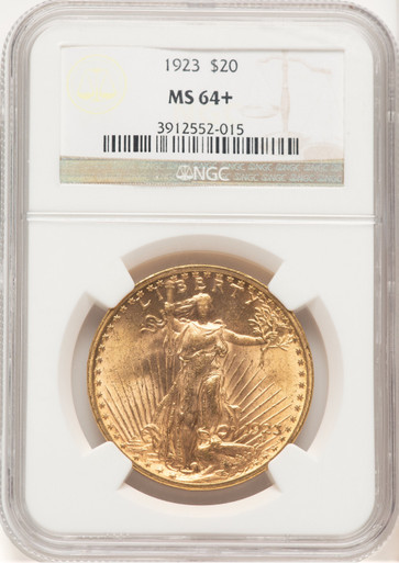 1923 $20 Saint-Gaudens Double Eagle NGC MS64+. Third image.