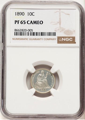 1890 10C CA Proof Seated Dime NGC PR65. Third Image