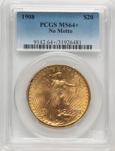 1908 $20 NO MOTTO Saint-Gaudens Double Eagle PCGS MS64+. Third Image
