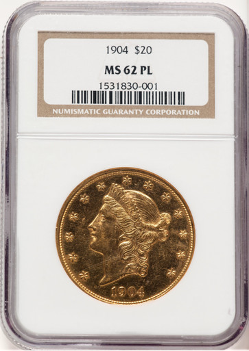 1904 $20 PL Liberty Double Eagle NGC MS62. Third Image