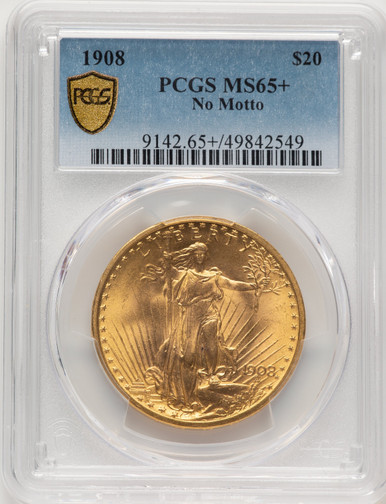 1908 $20 NO MOTTO Saint-Gaudens Double Eagle PCGS MS65+ (775856022). Third Image
