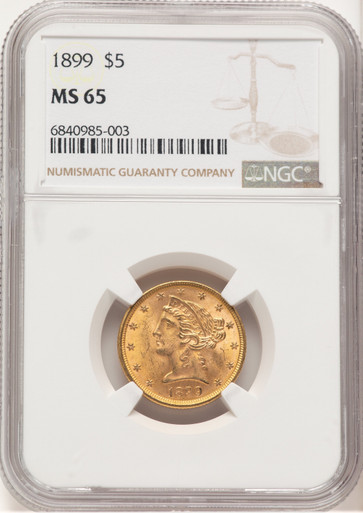 1899 $5 Liberty Half Eagle NGC MS65 (779570004). Third Image