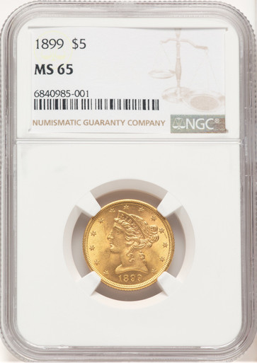 1899 $5 Liberty Half Eagle NGC MS65 (779570007). Fourth image.