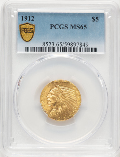 1912 $5 Indian Half Eagle PCGS MS65. Third Image