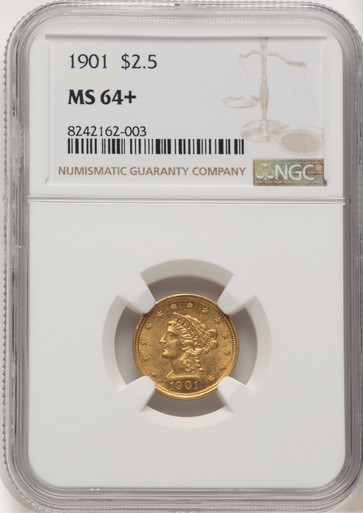 1901 $2.50 Liberty Quarter Eagle NGC MS64+. Third Image