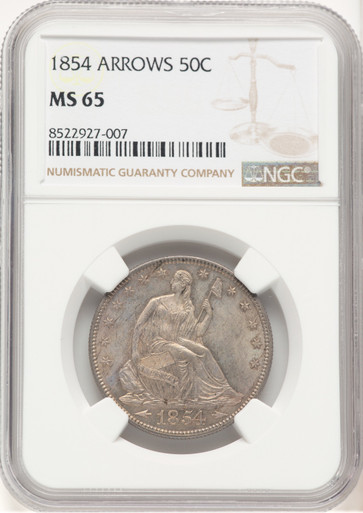 1854 50C Arrows Seated Half Dollar NGC MS65 (776350028). Fourth image.