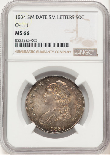 1834 50C O-111 Bust Half Dollar NGC MS66. Fourth image.