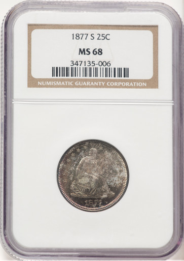 1877-S 25C Seated Quarter NGC MS68. Third Image