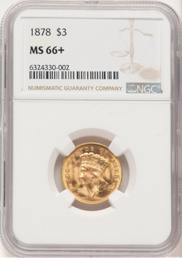 1878 $3 Three Dollar Gold Pieces NGC MS66+. Third Image