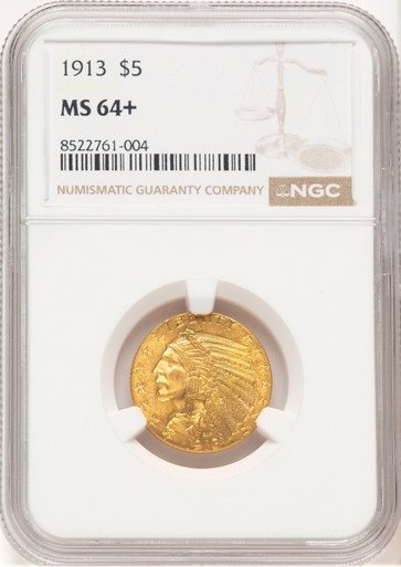 1913 $5 Indian Half Eagle NGC MS64+. Third Image