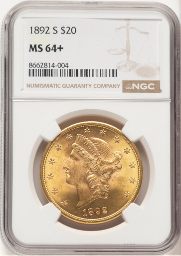 1892-S $20 Liberty Double Eagle NGC MS64+. Third Image