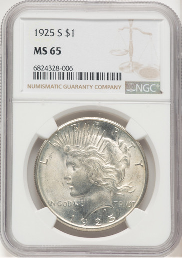 1925-S Peace Dollar NGC MS65 (777392001). Third Image