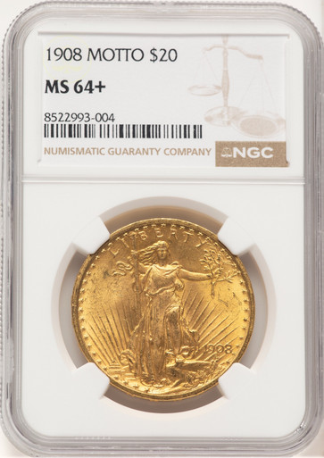 1908 $20 MOTTO Saint-Gaudens Double Eagle NGC MS64+. Third Image
