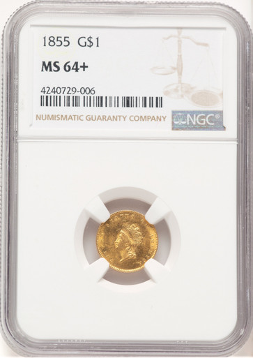 1855 G$1 Type Two Gold Dollar NGC MS64+. Third Image